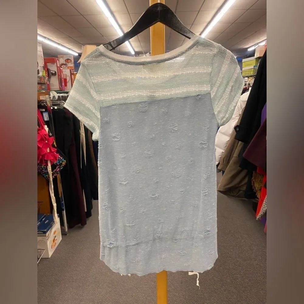 Hem & Thread Ladies Sm Blue White Sweater Tee NEW - Picture 2 of 4